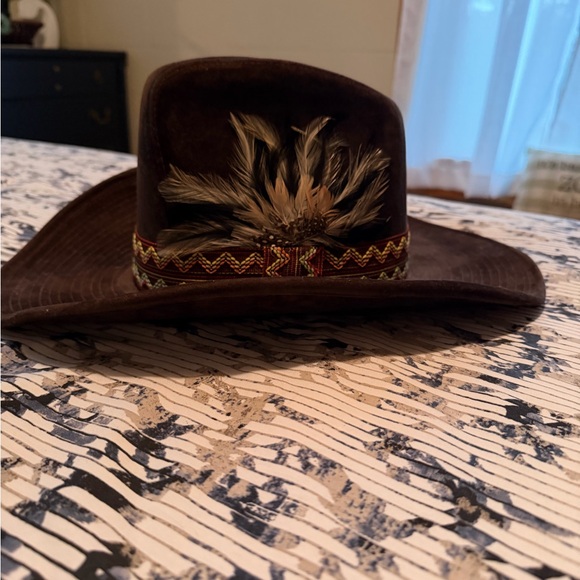 Stetson Accessories - Stetson Chocolate Hat with Feather and Zigzag Band